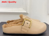 Balmain Anthem Leather and Faux Fur Mules in Beige Replica