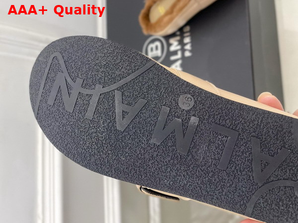 Balmain Anthem Leather and Faux Fur Mules in Beige Replica