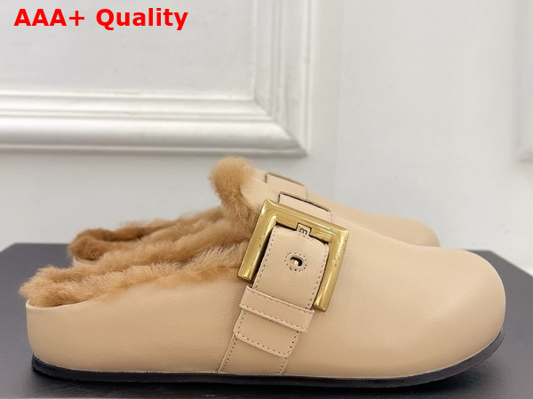 Balmain Anthem Leather and Faux Fur Mules in Beige Replica