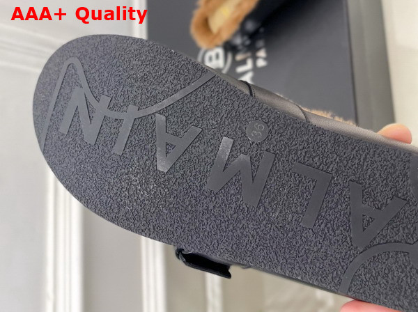 Balmain Anthem Leather and Faux Fur Mules in Black Replica