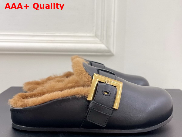 Balmain Anthem Leather and Faux Fur Mules in Black Replica