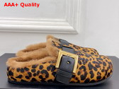 Balmain Anthem Leopard Print Ponyskin Leather and Faux Fur Mules in Brown Replica