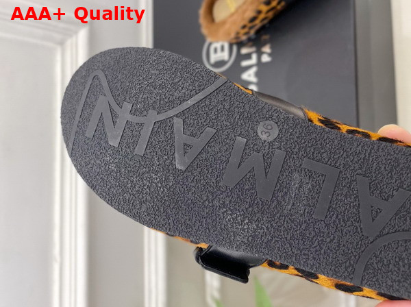 Balmain Anthem Leopard Print Ponyskin Leather and Faux Fur Mules in Brown Replica