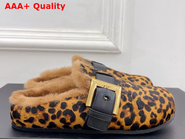 Balmain Anthem Leopard Print Ponyskin Leather and Faux Fur Mules in Brown Replica
