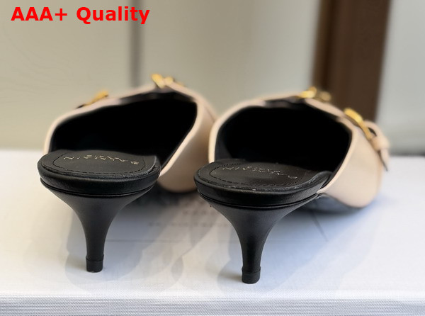 Balmain Sync Leather Mules with Pointed Toe in Beige Replica