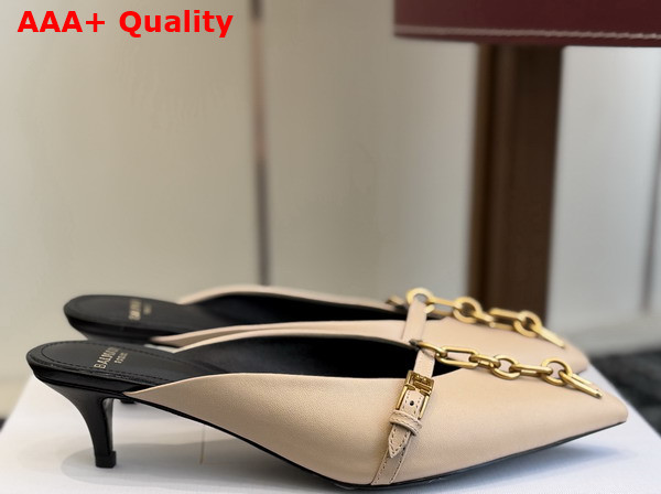 Balmain Sync Leather Mules with Pointed Toe in Beige Replica