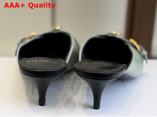 Balmain Sync Leather Mules with Pointed Toe in Green Replica