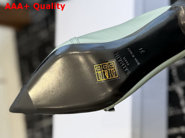 Balmain Sync Leather Mules with Pointed Toe in Green Replica