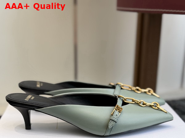 Balmain Sync Leather Mules with Pointed Toe in Green Replica