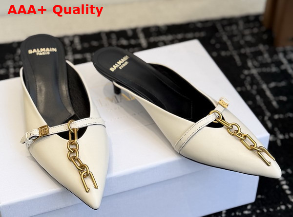 Balmain Sync Leather Mules with Pointed Toe in White Replica
