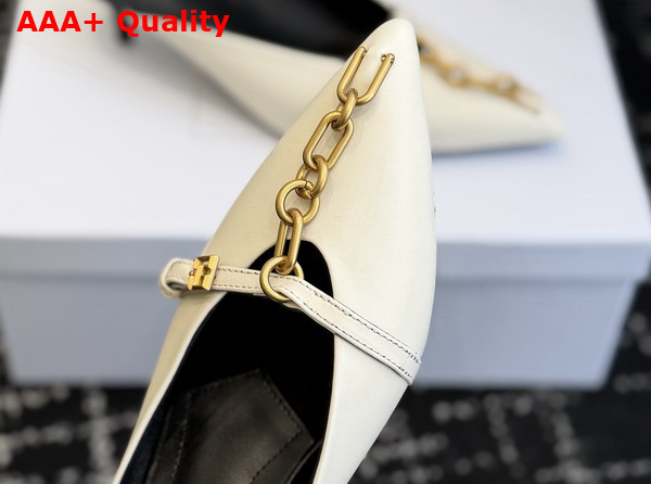 Balmain Sync Leather Mules with Pointed Toe in White Replica