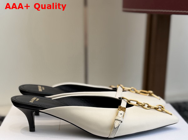 Balmain Sync Leather Mules with Pointed Toe in White Replica