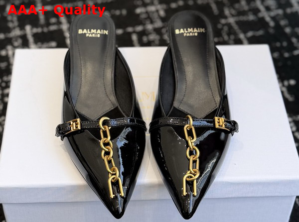 Balmain Sync Patent Leather Mules with Pointed Toe in Black Replica