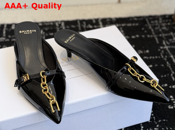 Balmain Sync Patent Leather Mules with Pointed Toe in Black Replica