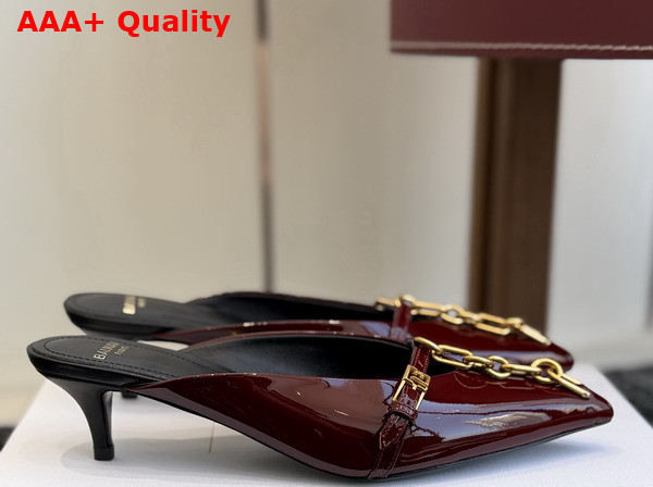 Balmain Sync Patent Leather Mules with Pointed Toe in Burgundy Replica