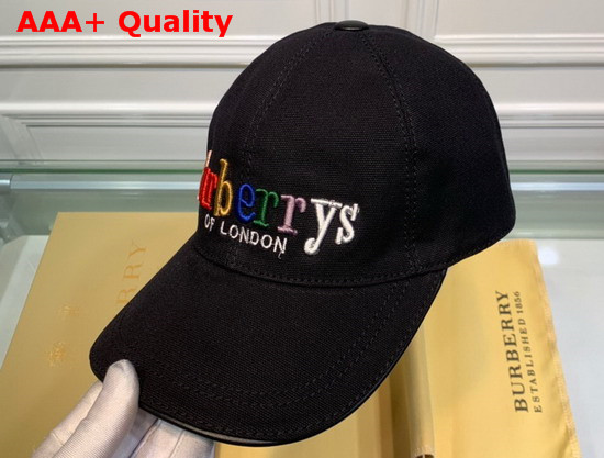 Burberry Baseball Cap Black Cotton Canvas Embroidered Logo Replica
