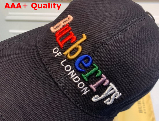 Burberry Baseball Cap Black Cotton Canvas Embroidered Logo Replica