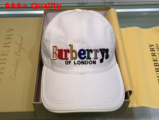Burberry Baseball Cap White Cotton Canvas Embroidered Logo Replica