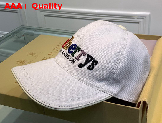Burberry Baseball Cap White Cotton Canvas Embroidered Logo Replica