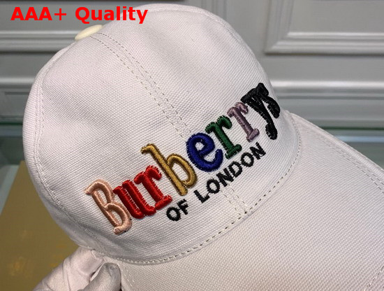 Burberry Baseball Cap White Cotton Canvas Embroidered Logo Replica