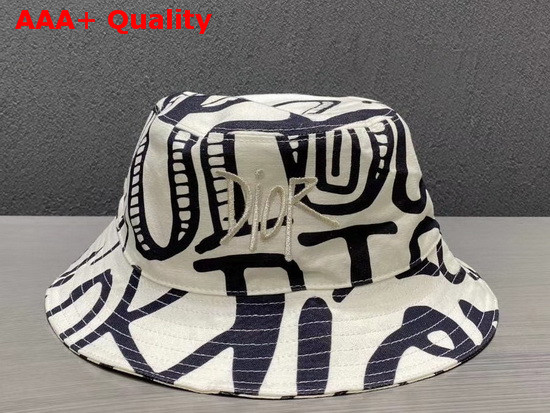 Dior and Shawn Bucket Hat White and Black Cotton Canvas Replica