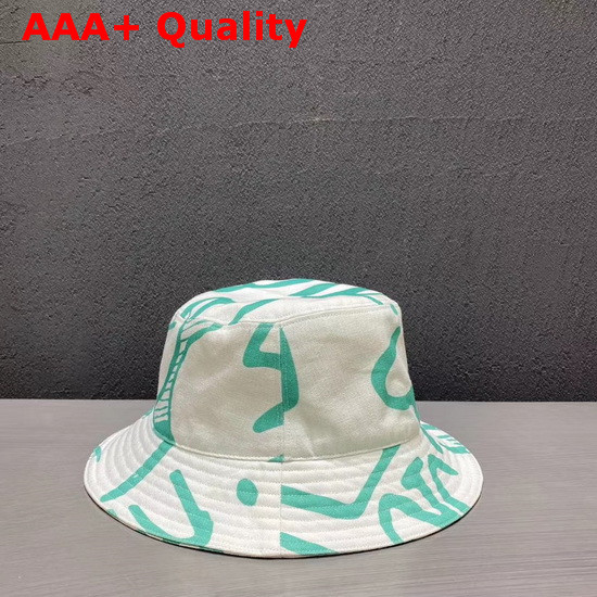 Dior and Shawn Bucket Hat White and Green Cotton Canvas Replica
