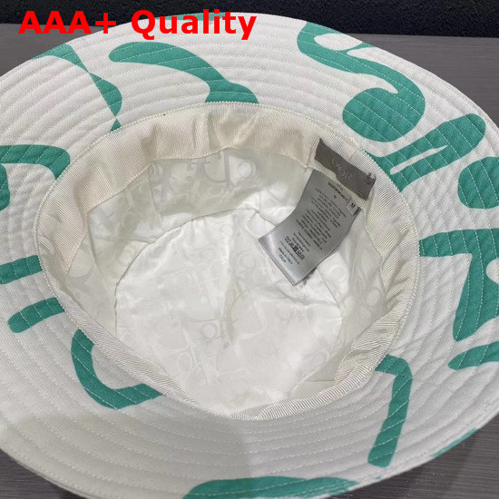 Dior and Shawn Bucket Hat White and Green Cotton Canvas Replica