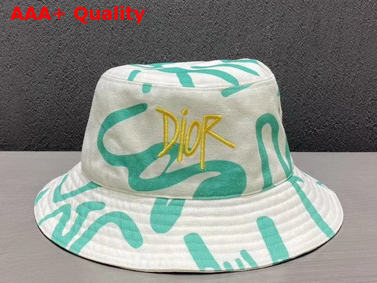 Dior and Shawn Bucket Hat White and Green Cotton Canvas Replica