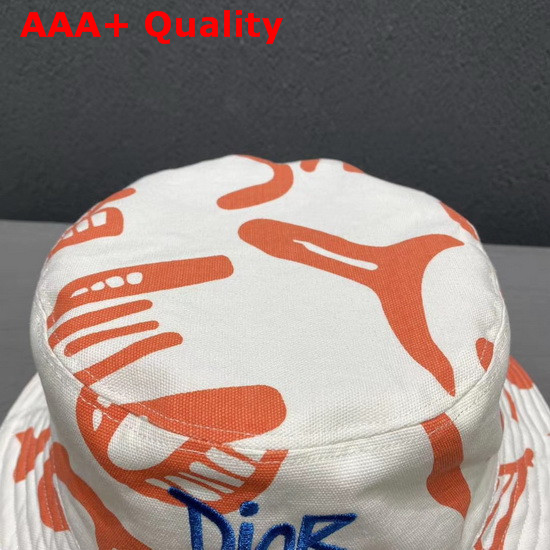 Dior and Shawn Bucket Hat White and Orange Cotton Canvas Replica
