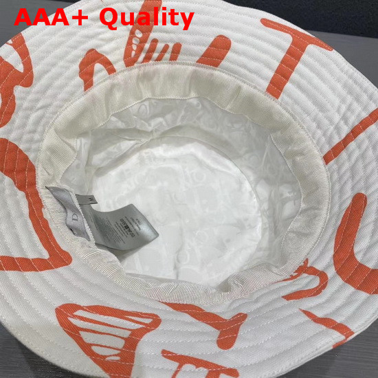 Dior and Shawn Bucket Hat White and Orange Cotton Canvas Replica