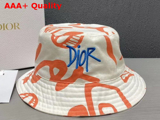 Dior and Shawn Bucket Hat White and Orange Cotton Canvas Replica