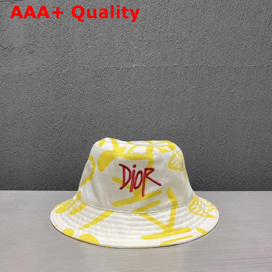 Dior and Shawn Bucket Hat White and Yellow Cotton Canvas Replica