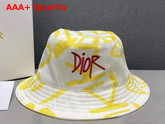 Dior and Shawn Bucket Hat White and Yellow Cotton Canvas Replica