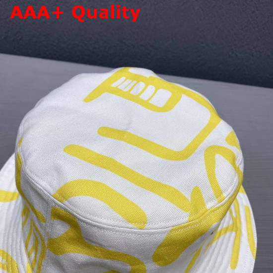 Dior and Shawn Bucket Hat White and Yellow Cotton Canvas Replica