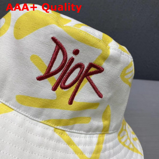 Dior and Shawn Bucket Hat White and Yellow Cotton Canvas Replica