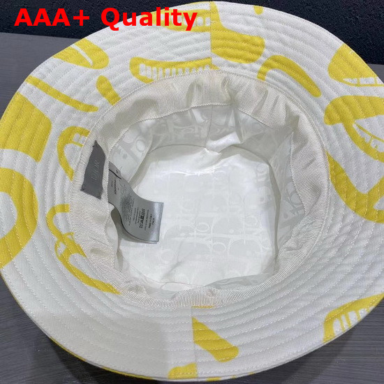Dior and Shawn Bucket Hat White and Yellow Cotton Canvas Replica