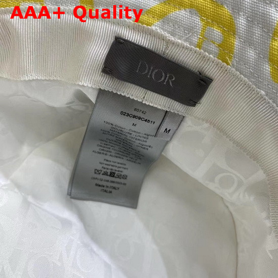 Dior and Shawn Bucket Hat White and Yellow Cotton Canvas Replica