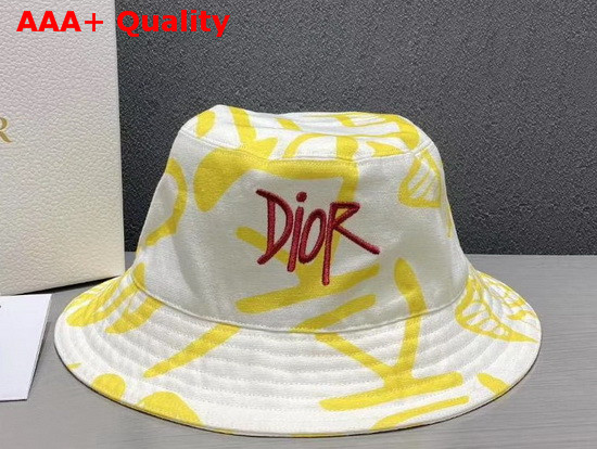 Dior and Shawn Bucket Hat White and Yellow Cotton Canvas Replica