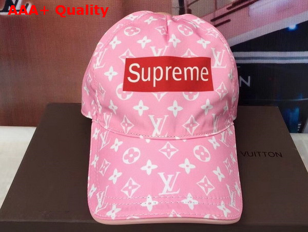 Louis Vuitton Supreme Baseball Hat in Pink Monogram Denim Replica