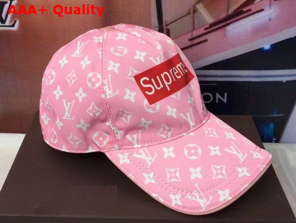 Louis Vuitton Supreme Baseball Hat in Pink Monogram Denim Replica