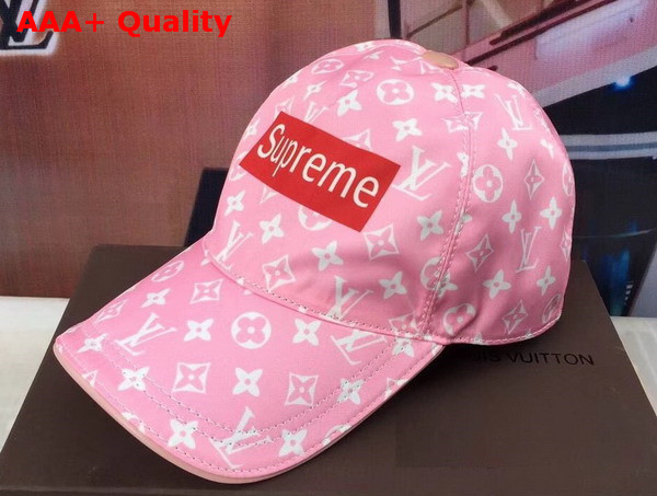 Louis Vuitton Supreme Baseball Hat in Pink Monogram Denim Replica