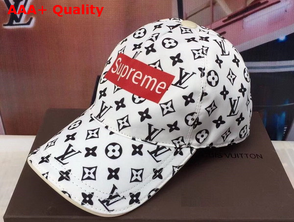 Louis Vuitton Supreme Baseball Hat in White Monogram Denim Replica