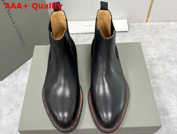 Brunello Cucinelli Calfskin Chelsea Boots in Black Replica