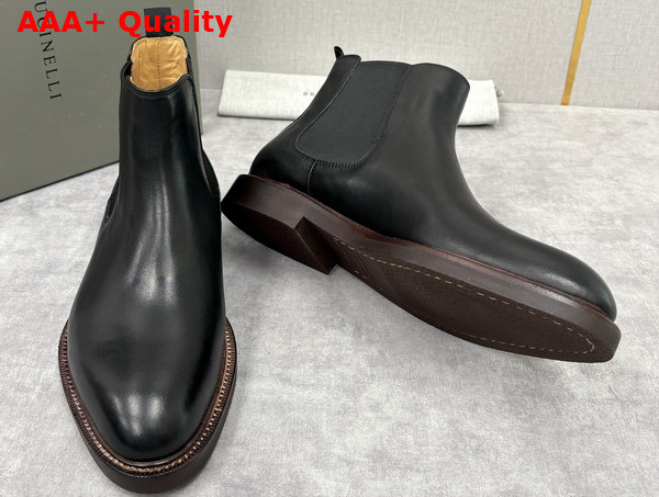 Brunello Cucinelli Calfskin Chelsea Boots in Black Replica