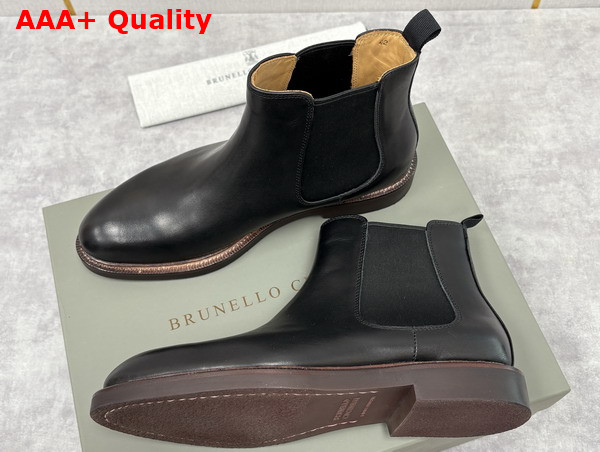 Brunello Cucinelli Calfskin Chelsea Boots in Black Replica