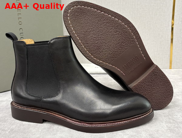 Brunello Cucinelli Calfskin Chelsea Boots in Black Replica