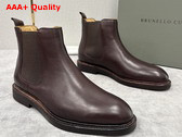Brunello Cucinelli Calfskin Chelsea Boots in Dark Amber Smoke Replica