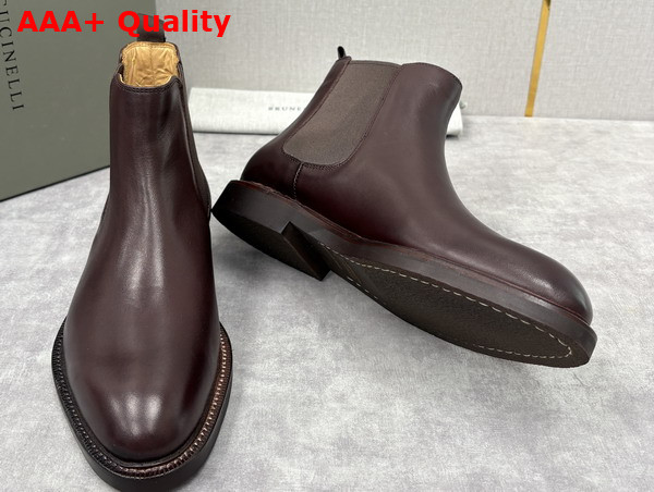 Brunello Cucinelli Calfskin Chelsea Boots in Dark Amber Smoke Replica