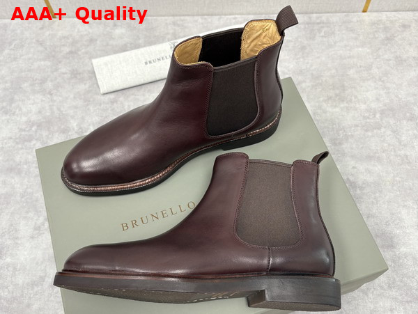 Brunello Cucinelli Calfskin Chelsea Boots in Dark Amber Smoke Replica