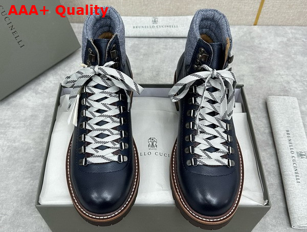 Brunello Cucinelli Calfskin Mountain Boot in Navy Blue Replica